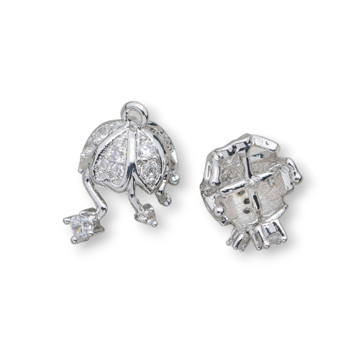 Basis für Anhänger aus Messing mit Zirkonia Kuppel 10mm 10St Rhodium