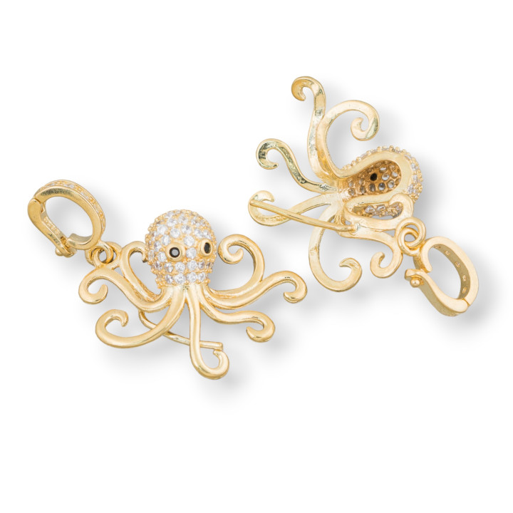 Base Pour Pendentif En Argent 925 Avec Zircons Octopus 19x34mm 2pcs Doré