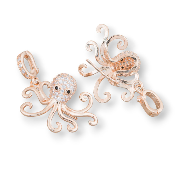 Base Per Pendente Di Argento 925 Con Zirconi Polipo 19x34mm 2pz Oro Rosa