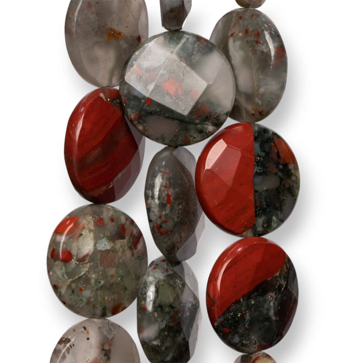 Bloody Jasper Diaspro Sanguigno Tondo Piatto Sfaccettato 15mm
