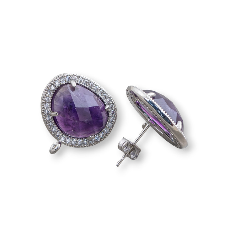 Messing-Ohrsteckerbasis mit natürlichem Edelstein Cabochon-Set und Zirkonen Mango 15x18mm 5 Paar Rhodium Am