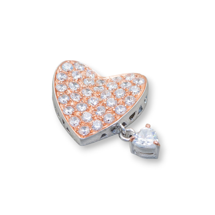 925 Sterling Silber Anhänger Basis mit Herz Zirkonia 16x16mm 2Stk