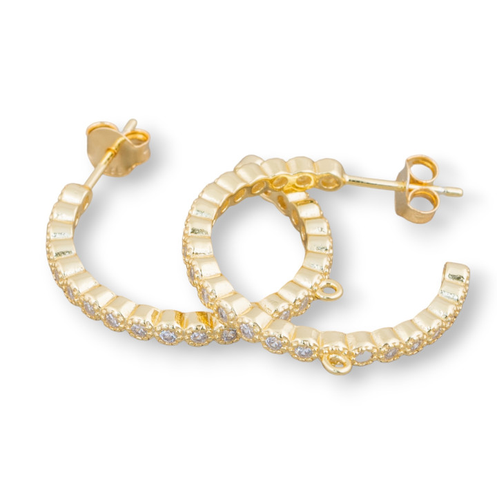 Βάσεις για Σκουλαρίκια Stud Of 925 Silver With Zircons Micropave' Hoop 25mm 2 Pairs Golden