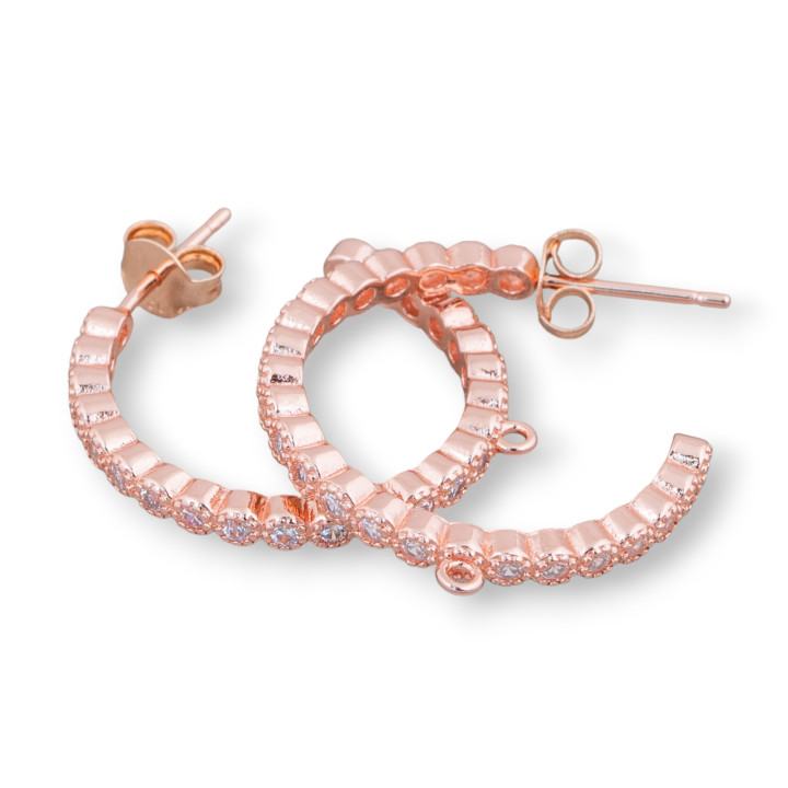 Bases For Earrings Stud Of 925 Silver With Zircons Micropave' Hoop 25mm 2 Pairs Rose Gold