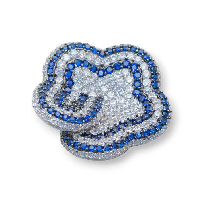 Bases De Colgante De Plata De Ley 925 Con Flor De Zirconia 5 Pétalos 31mm 1pc