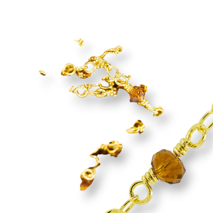 Chaîne de chapelet de cristaux rondelles facettes 4x3mm avec noeud d'orfèvre 10 mètres brun doré