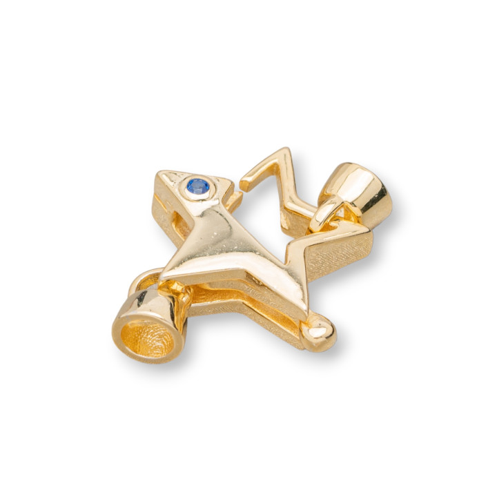 Chiusura Di Argento 925 A Moschettone Con Coppette e Punto Luce A Stella 17x25mm 2pz Dorato Blu