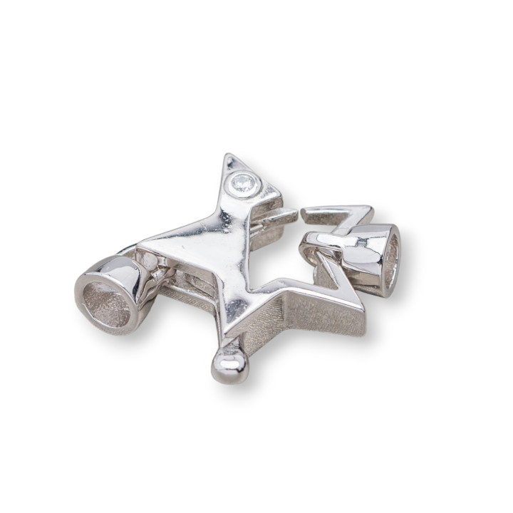 Cierre Mosquetón Plata 925 Con Cazoletas y Punto Luz Estrella 17x25mm 2pcs Rodio