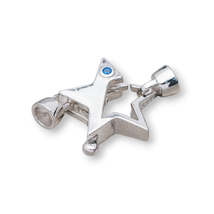 Fermoir Mousqueton Argent 925 Avec Cuvettes et Point Lumineux Étoile 17x25mm 2pcs Bleu Rhodium