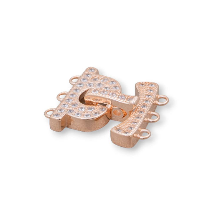 925 Silver Clasp With 3 Wire Micropave Zircons 14x17mm 3pcs Rose Gold