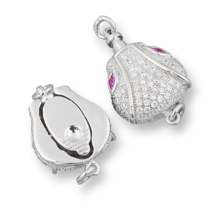 Fermoir en Argent 925 avec Micropave Zircons Tête de Serpent Cobra 13x17mm 2pcs Rhodium