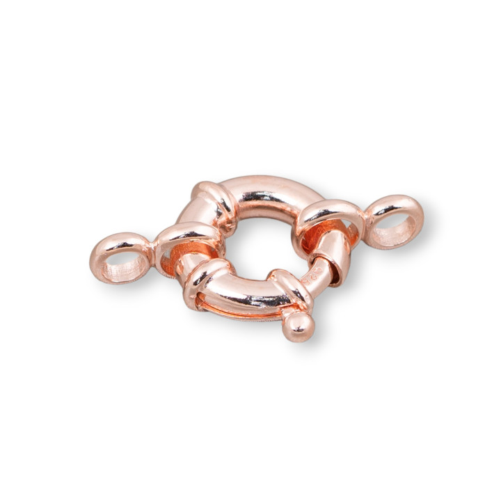 Fermeture de l'anneau à ressort en argent 925 12 mm avec baril Octine 3 mm à l'extérieur 4pcs or rose