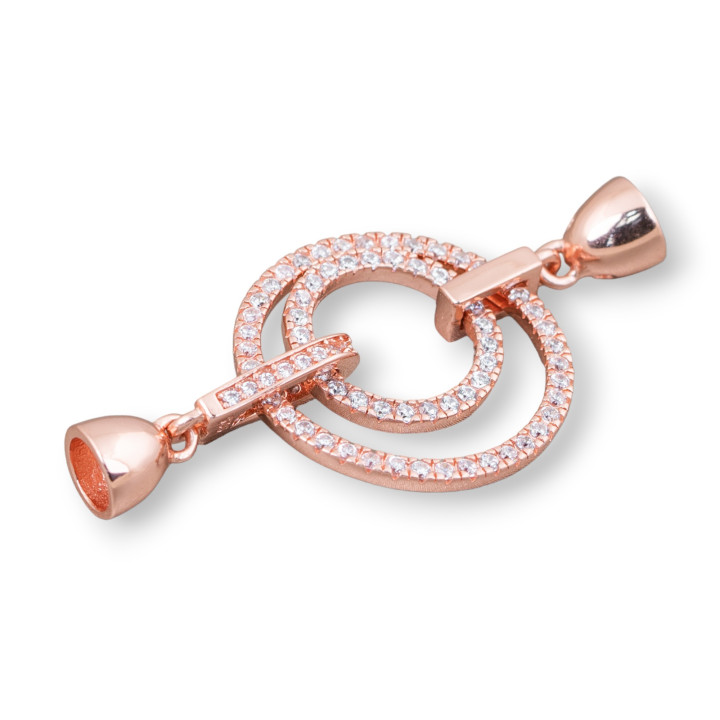 Fermeture De 925 Argent Avec Zircons Cercle 45x23mm 7mm Tasses 1pc Or Rose