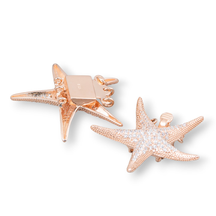 Verschluss aus Silber 925 mit mehrsträngigen Micropave-Zirkonen, Seestern, 30 mm, 1 Stück, Roségold