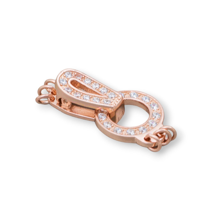 925 Silver Clasp With Zircons Round Drilled With 3 Wires 25x12mm 3pcs Rose Gold