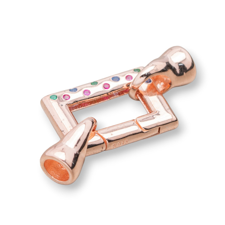 925 Sterling Silber rechteckiger Schnappverschluss 14 x 36 mm mit 7 mm Becher mit Lichtflecken 1 Stück Roségold