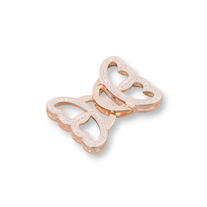 925 Silver Butterfly Clasp With Zircons 28x20mm Rose Gold 2pcs