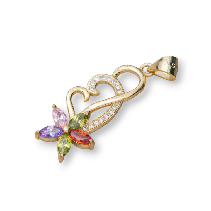 Pendentif Pendentif Argent 925 Avec Zircon Fantaisie 12x32mm 3pcs Doré