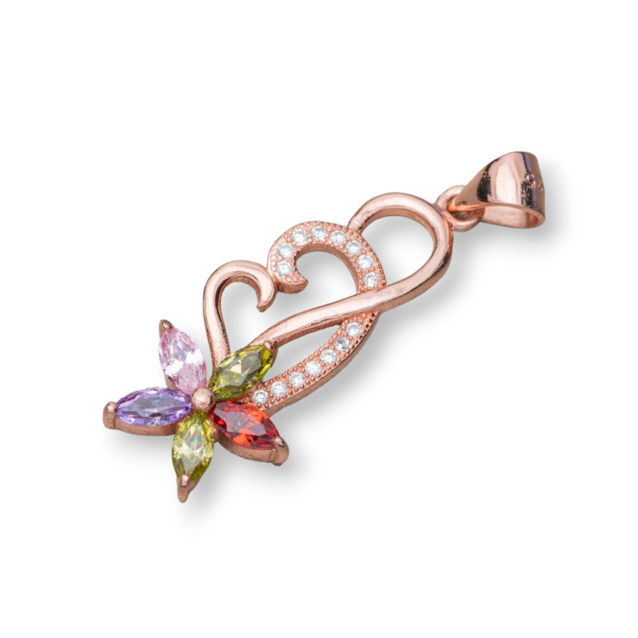 Pendentif Pendentif Argent 925 Avec Zircon Fantaisie 12x32mm 3pcs Or Rose