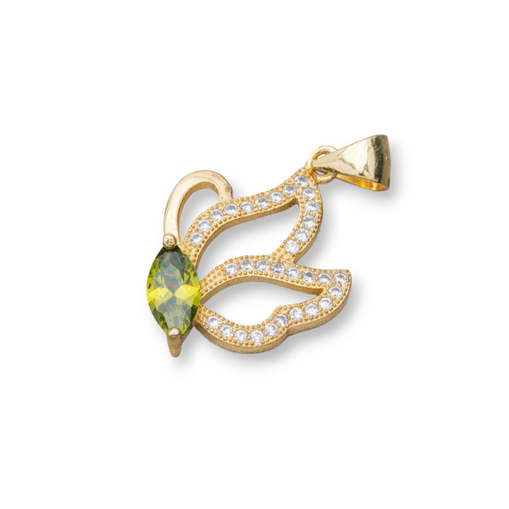 Anhänger Anhänger aus Silber 925 mit Zirkonia Schmetterling 15x26mm 3St Goldgrün