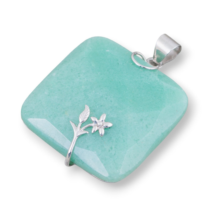 Pendentif Argent 925 Et Pierres Dures Carré Plat Facette 40mm Mod2