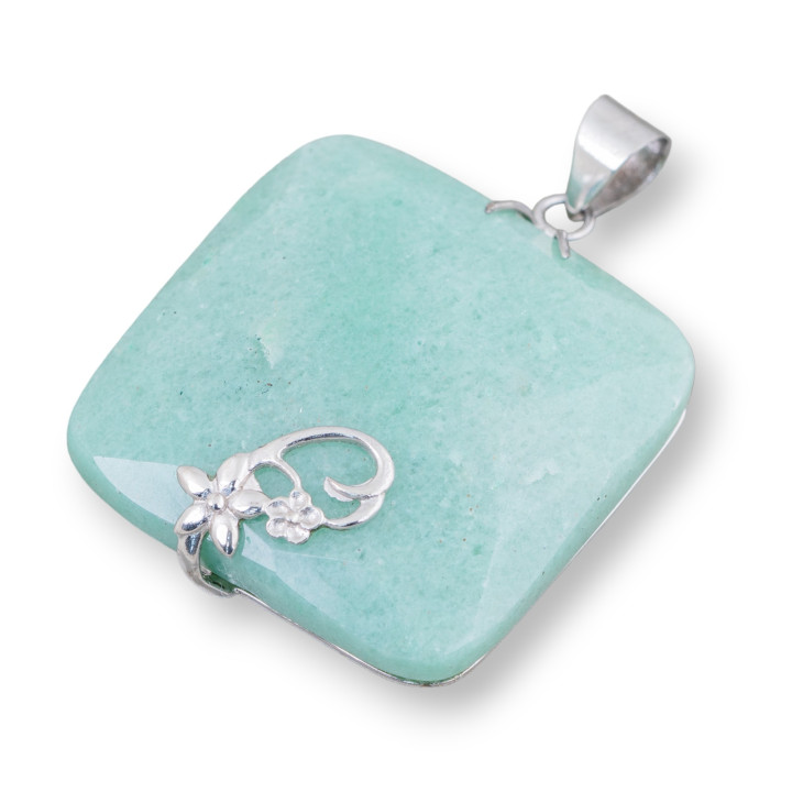 Pendentif Argent 925 Et Pierres Dures Carré Plat Facette 40mm Mod3