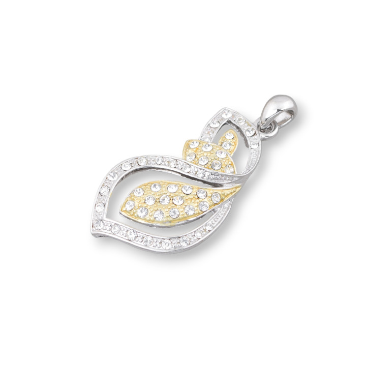 Anhänger Blattanhänger aus Messing mit Zirkonia 24x50mm