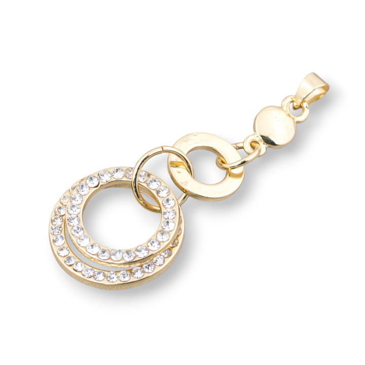 Messinganhänger Anhänger mit Abstufungskreisen und Zirkonen 20x49mm Golden