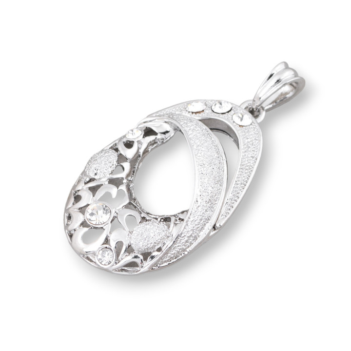 Anhänger Anhänger aus Messing mit doppeltem Oval und Zirkonia 31x60mm