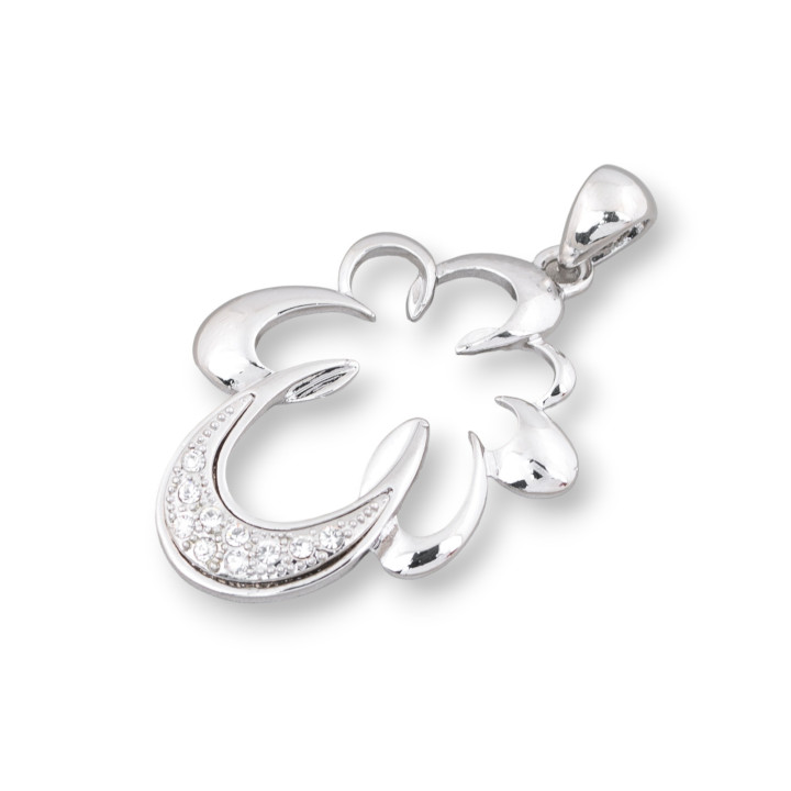 Pendentif Feuille Laiton Perforé Pendentif Avec Zircons 36x56mm