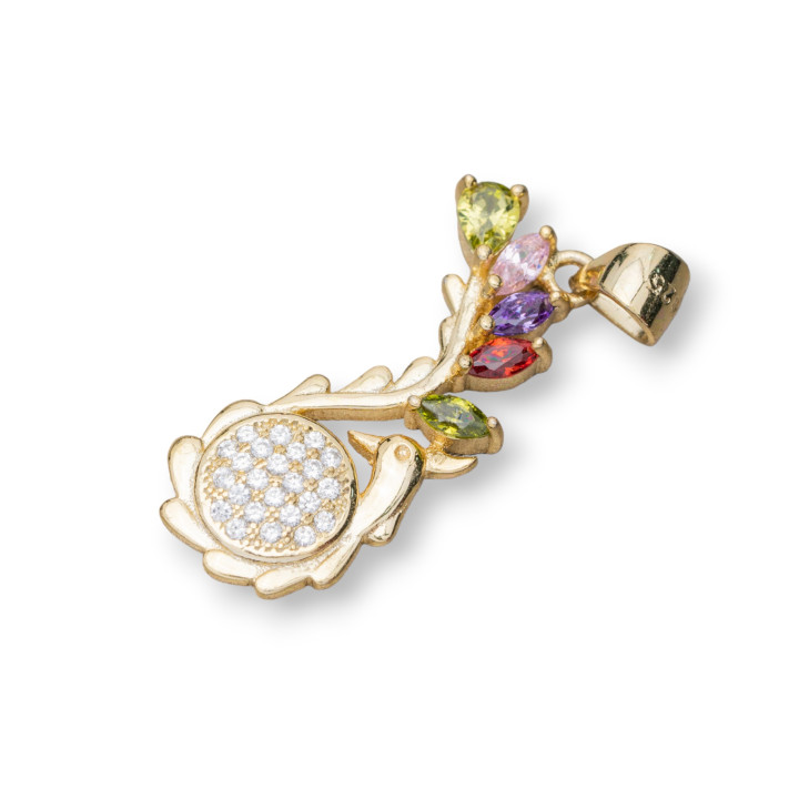 Μενταγιόν Ασήμι 925 Με Ζιργκόν Phoenix 10x29mm 3τμχ Χρυσό