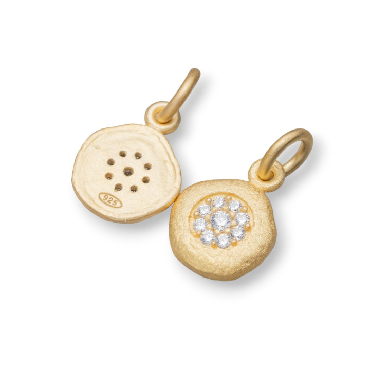 Anhänger Anhänger aus 925er Silber Coin Satin 8,5mm mit besetzten Zirkonen 12St. Golden