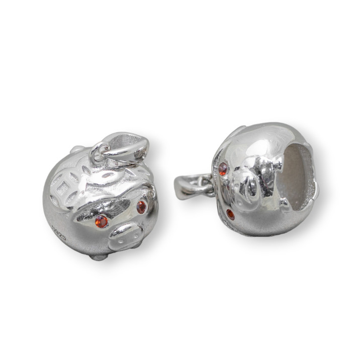 Pendentif Cochon Argent 925 Avec Zircons Orange 12x17mm 2pcs Rhodié