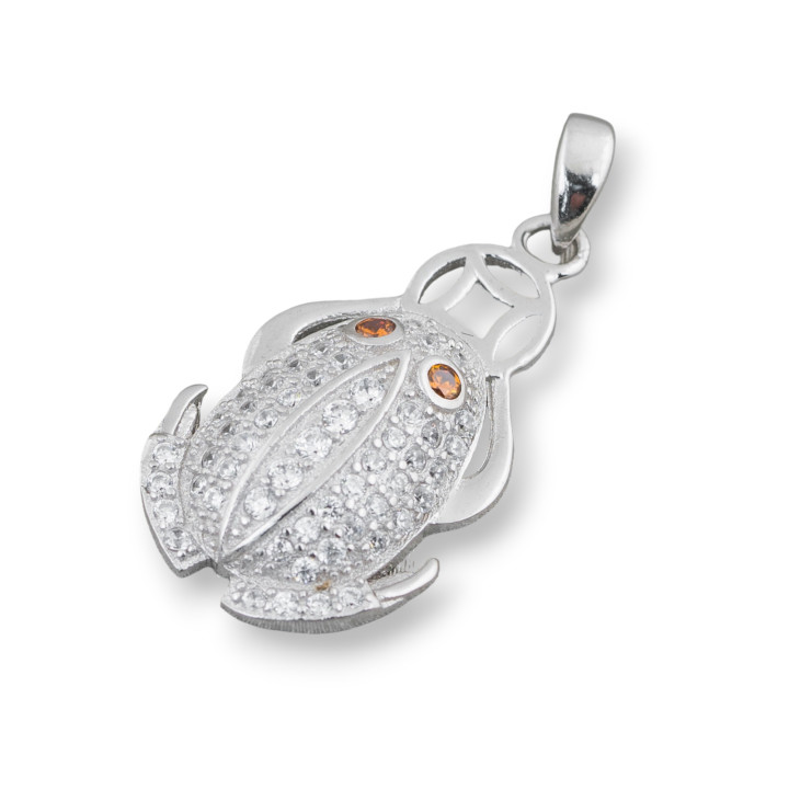Pendentif Pendentif En Argent 925 Avec Zircons Grenouille 14x28mm 2pcs Rhodium