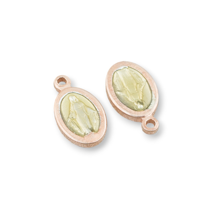 Colgante de Plata de Ley 925 Ovalado con Madonna Esmalte 6x10mm Oro Rosa 10pcs