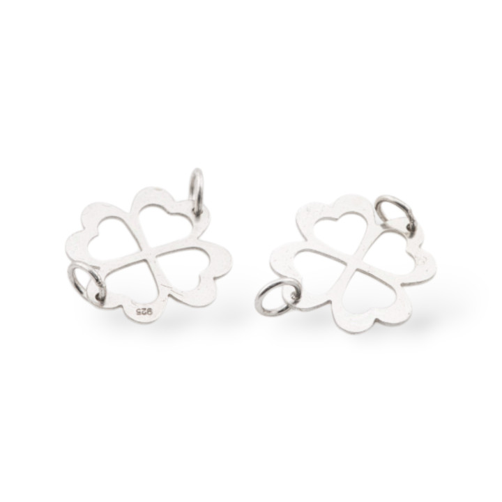 Composant connecteur en argent 925 trèfle à quatre feuilles plaque 15mm 10pcs rhodié