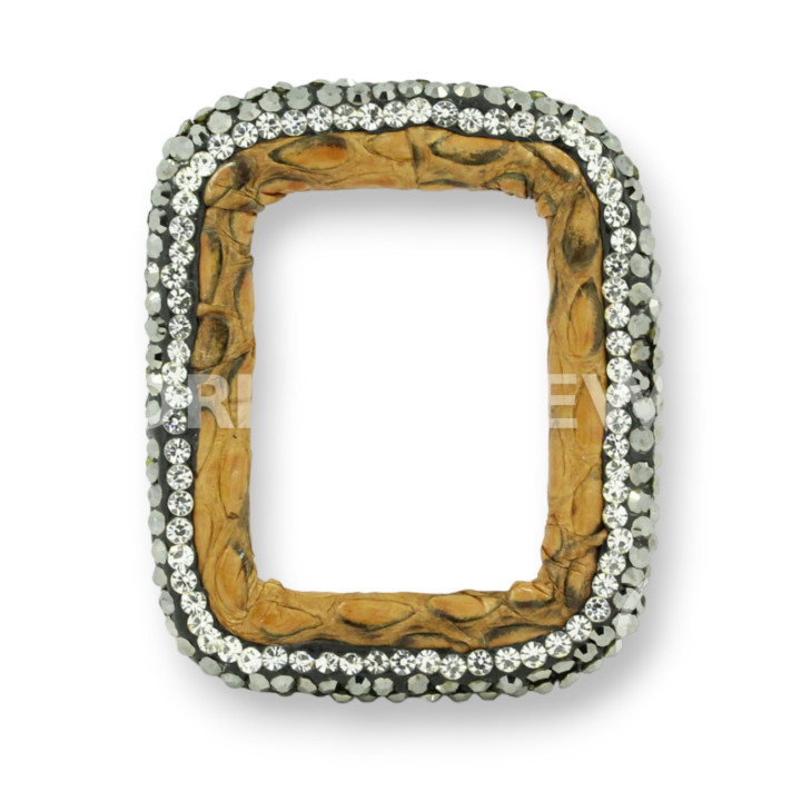 Composant Avec Marcassite Strass Et Rectangle Perforé Cuir 33x40mm 1pc Sable