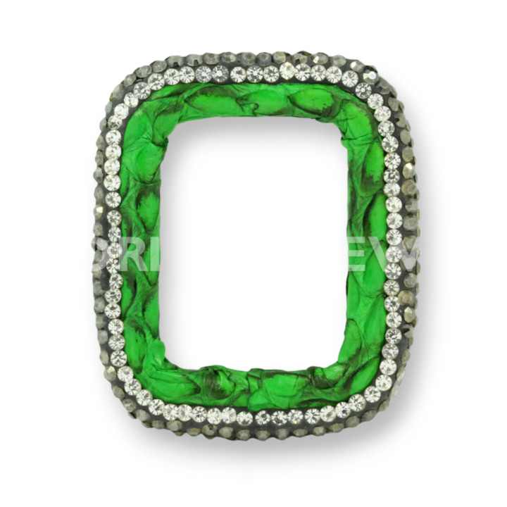 Componente Con Strass Marcasite E Pelle Rettangolo Forato 33x40mm 1pz Verde