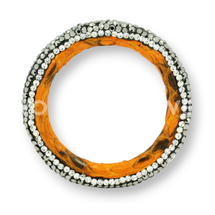 Komponente mit Markasit-Strass und rundem perforiertem Leder 45 mm 1 Stück Orange