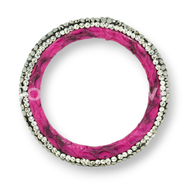Componente Con Strass Marcasite E Pelle Tondo Forato 45mm 1pz Fucsia