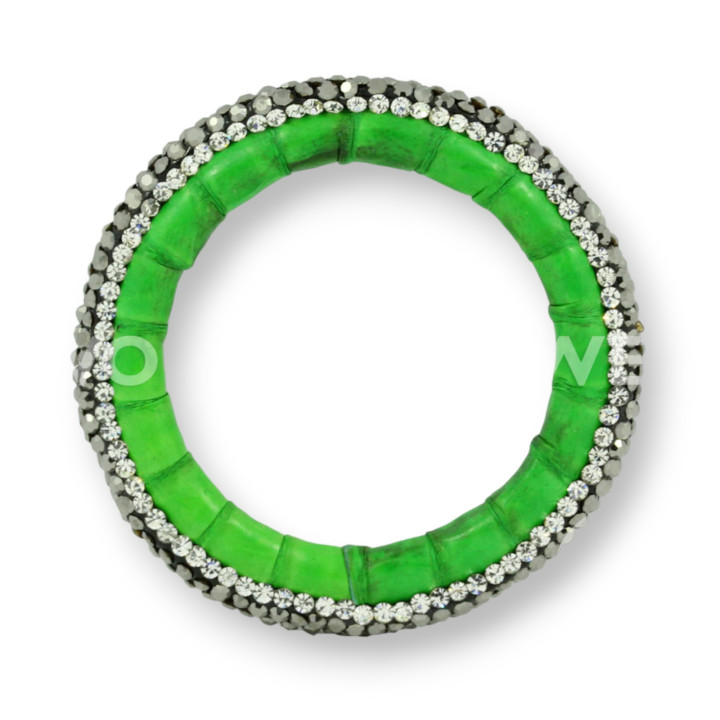 Componente Con Strass De Marcasita Y Cuero Perforado Redondo 45mm 1pc Verde