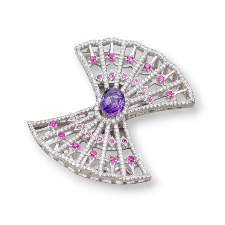 Componente Connettore Centrale Di Argento 925 Con Zirconi 36x41mm 1pz MOD2