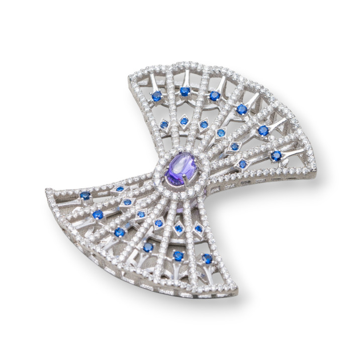 Componente Connettore Centrale Di Argento 925 Con Zirconi 36x41mm 1pz MOD3