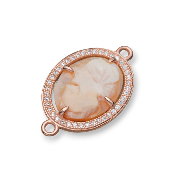 Connecteur Composant Argent 925 Avec Zircons Et Camée Italien 16x21mm 2pcs MOD2 Or Rose