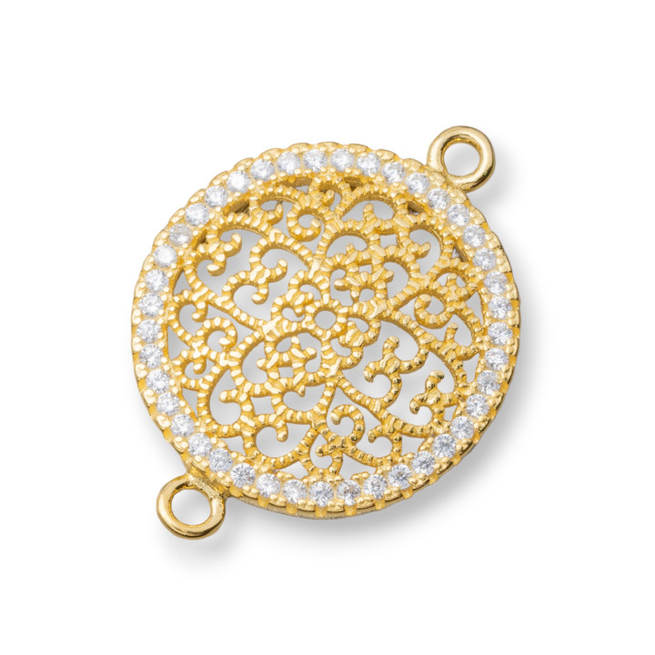 Verbindungselement aus Silber 925 mit runden perforierten Zirkonen 23x17mm 4St. Golden