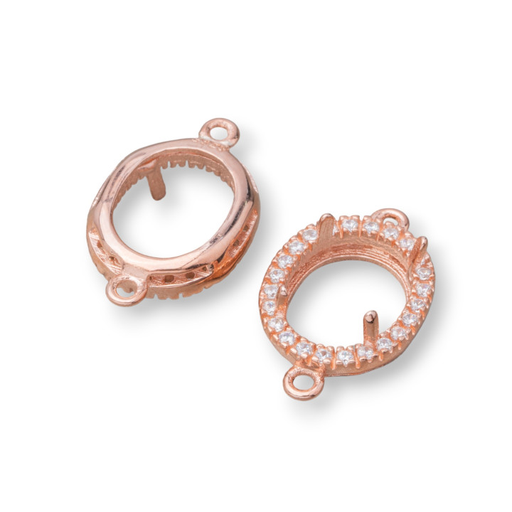 Komponente Lünette 925 Silber Verbinder mit Zirkonen Oval 11 x 17 mm Innen 7 x 9 mm 6 Stück Roségold