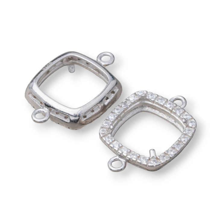 Bezel Component Of 925 Silver Connector With Square Zircons 13mm Inside 9mm 6pcs Επίχρυσο