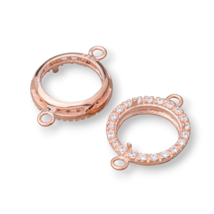 925 Silber Lünette Komponentenverbinder mit runden Zirkonen Außen 13 mm Innen 10 mm 6 Stück Roségold