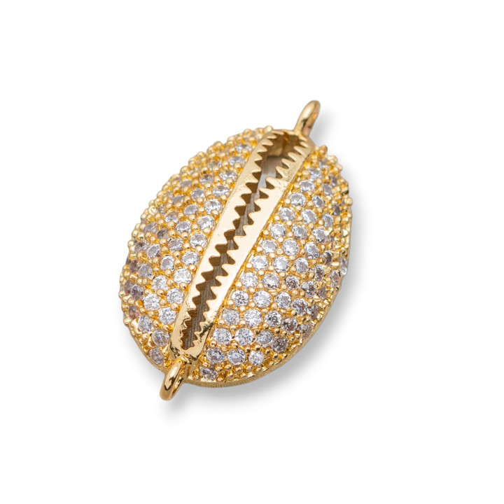 Componente de conector de bronce con carcasa de circonitas incrustadas con 2 anillos 12x21 mm 8 piezas dorado