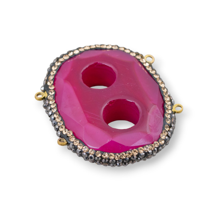Composant Central De Pierres Dures Avec Marcassite Strass 40x34mm Agate Fuchsia